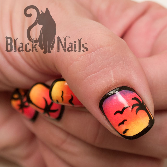 Border Gradient Sunset Nail Art Black Cat Nails Border Gradient Sunset Nail Art - Border Gradient Sunset Nail Art Black Cat Nails