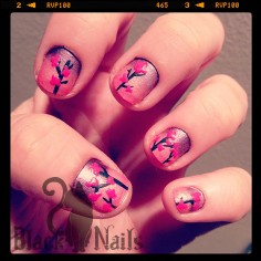 Pink/Purple Gradient Cherry Blossom Nails