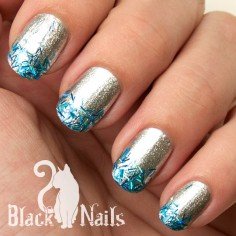 Silver and Blue Winter Glitter Nails