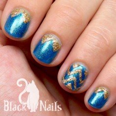 Easy Gold and Teal Glitter Chevron Nails