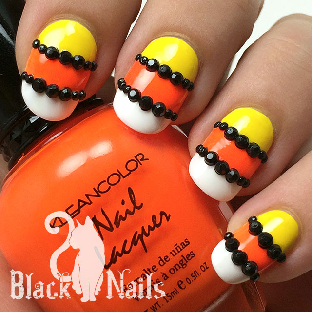 Candy Corn Inspired Nail Sets/Manicures - Halloween Nailfest 2014 Candy Corn Stripes & Studs Halloween Nails with Bottle ... - Candy Corn Inspired Nail Sets/Manicures - Halloween Nailfest 2014