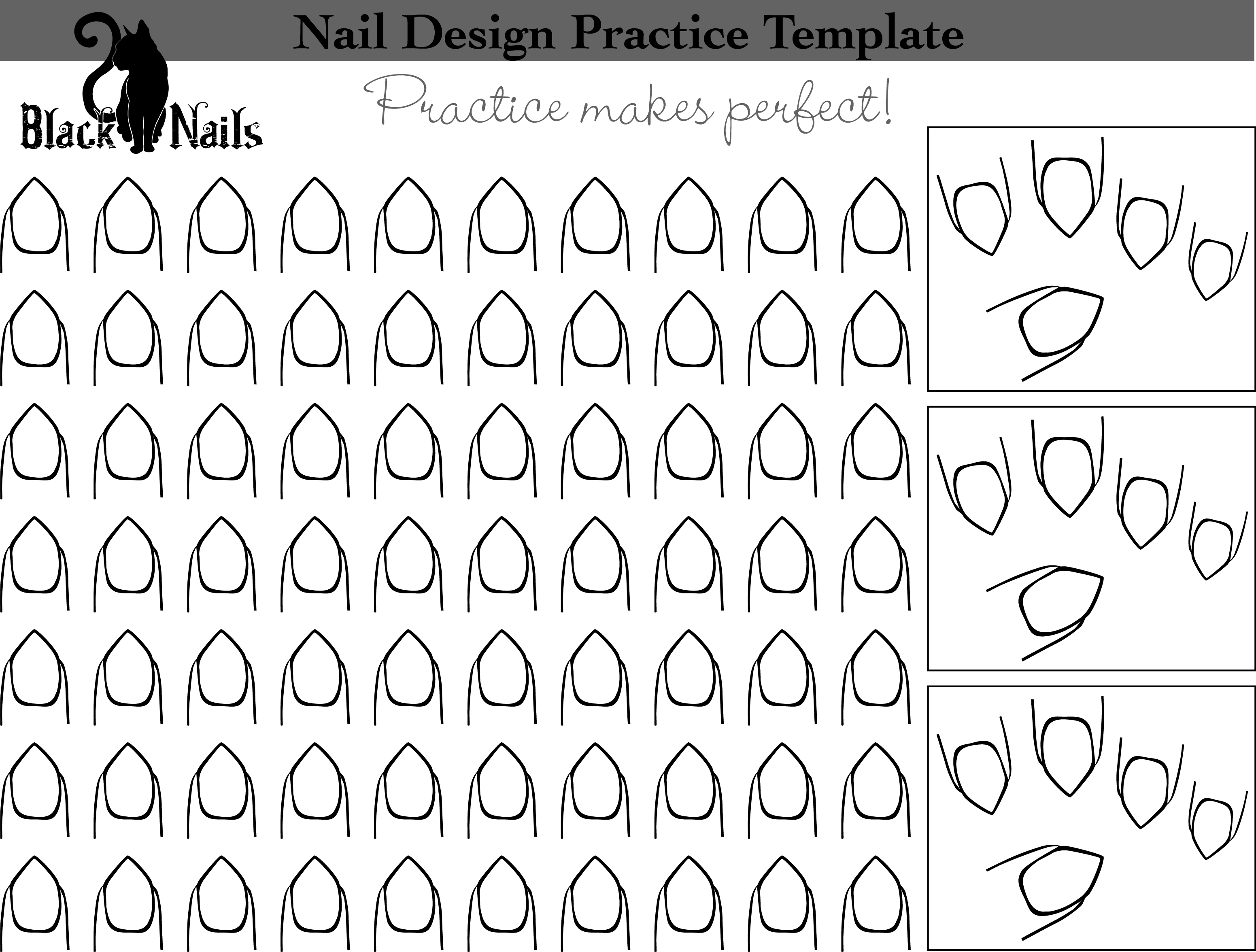 Pointed Nail Art Design Practice Sheet