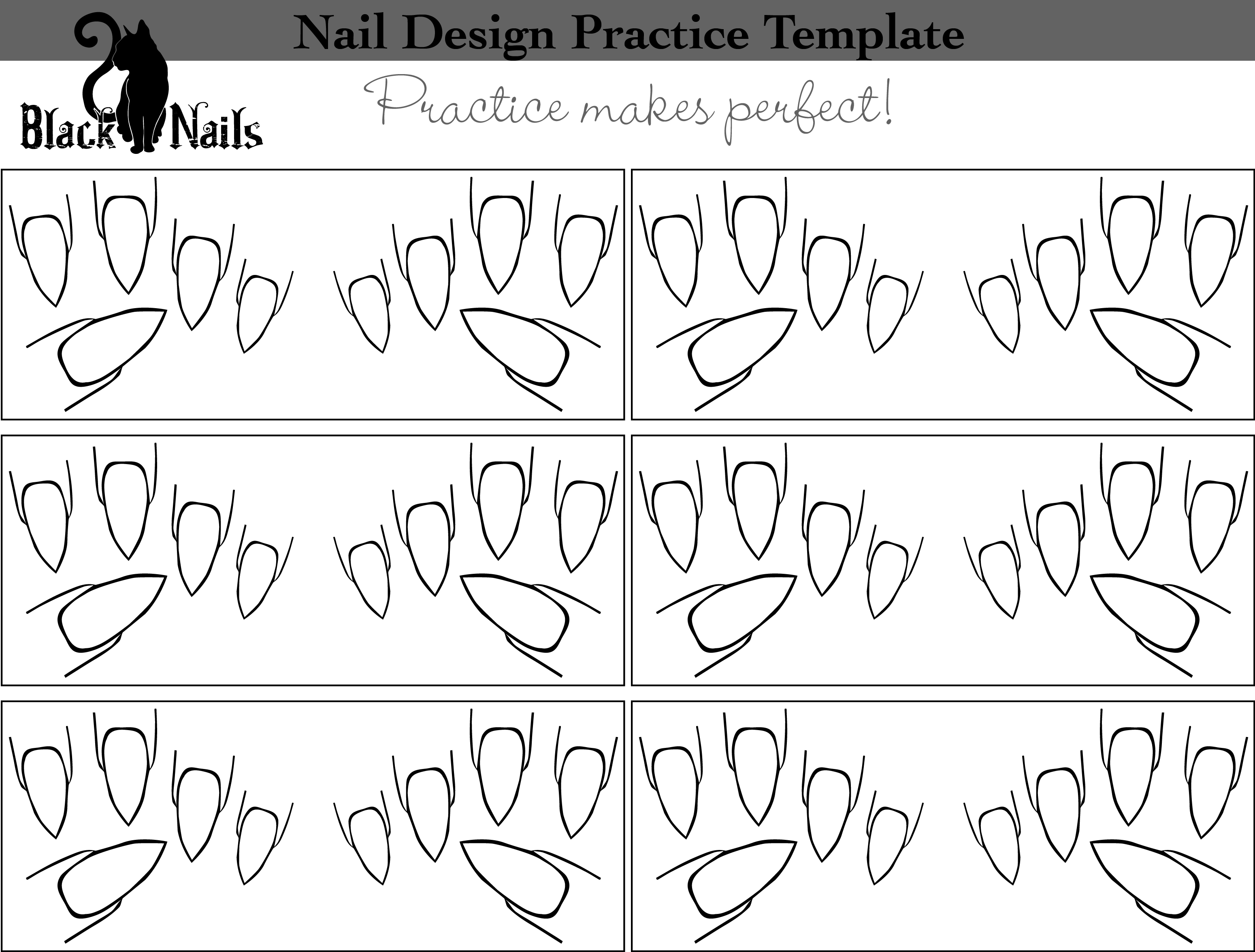 Nail Art Design Practice Templates or Sheets All Versions Black Cat