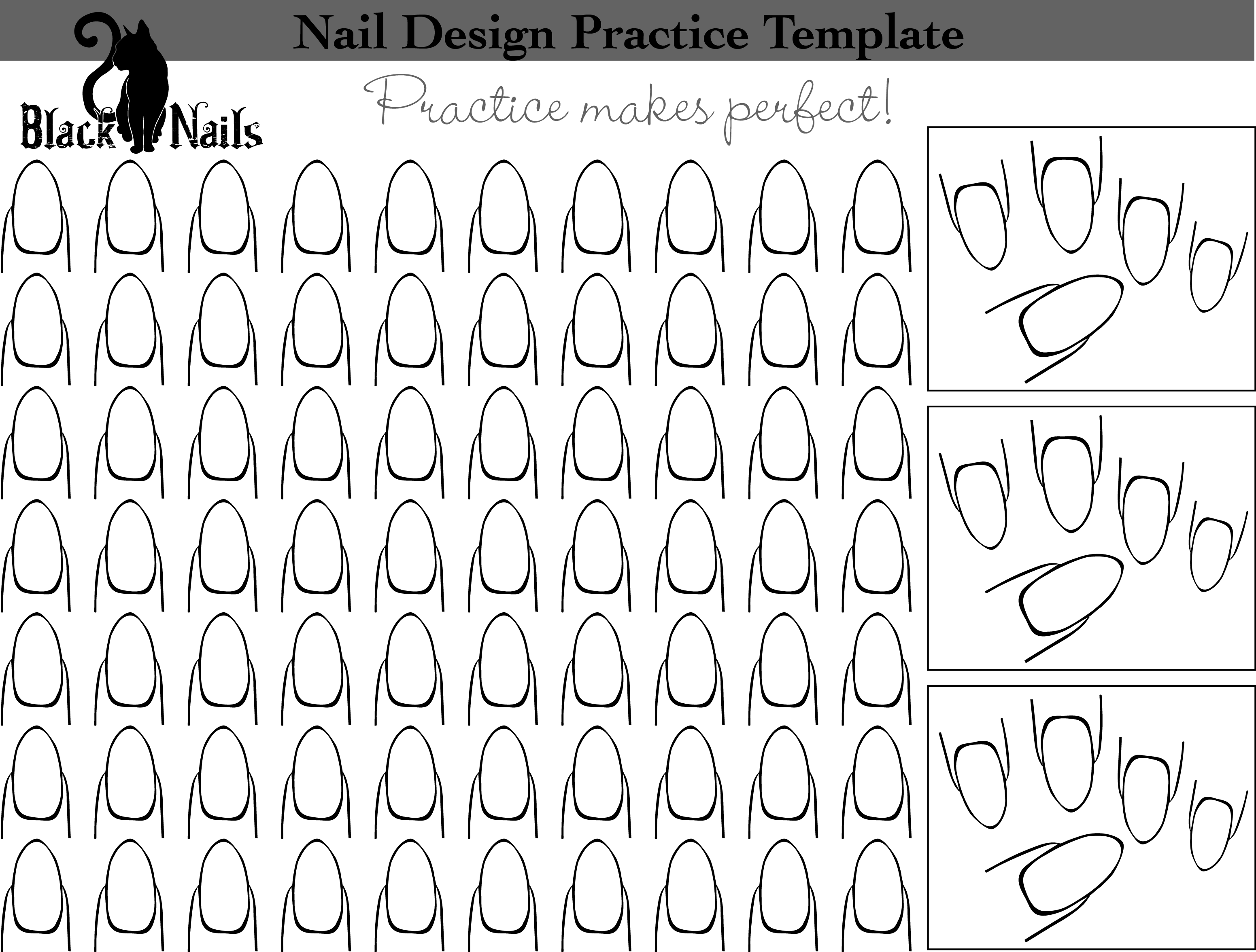 Download Nail Art Design Practice Templates or Sheets - All Versions | Black Cat Nails