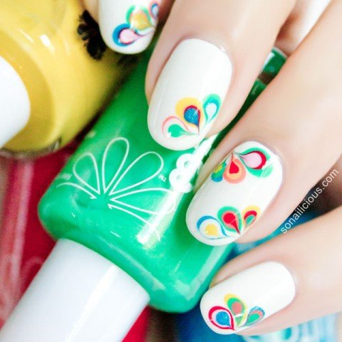 Rainbow Drops Drag Marble Nail Art by So Nailicious